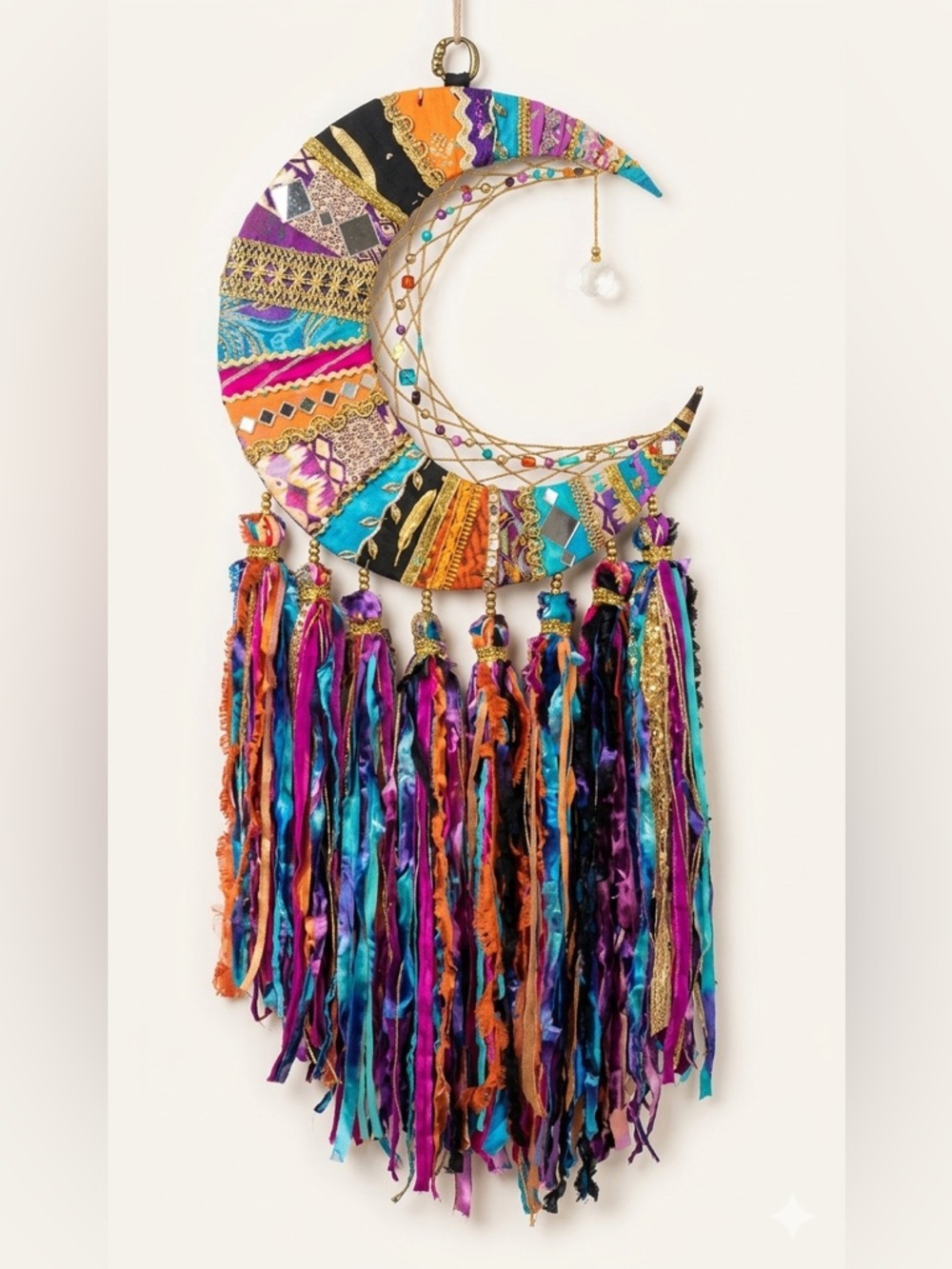 Colorful Crescent Moon Wall Hanging with Tassels